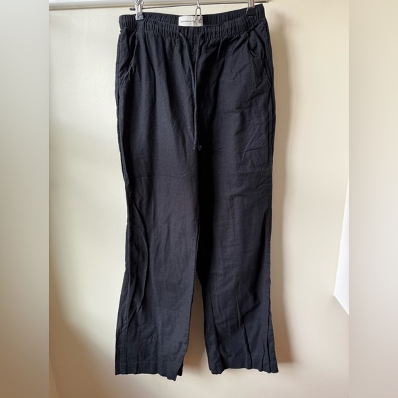 Abercrombie & Fitch Pants - ABERCROMBIE & FITCH Black Wide Leg Linen Cotton Pull On Pants‎ Comfy Neutral S